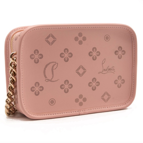 CHRISTIAN LOUBOUTIN RADIOLOUBI SMALL LEATHER CROSSBODY BAG PINK PERFORATED - Picture 10 of 12